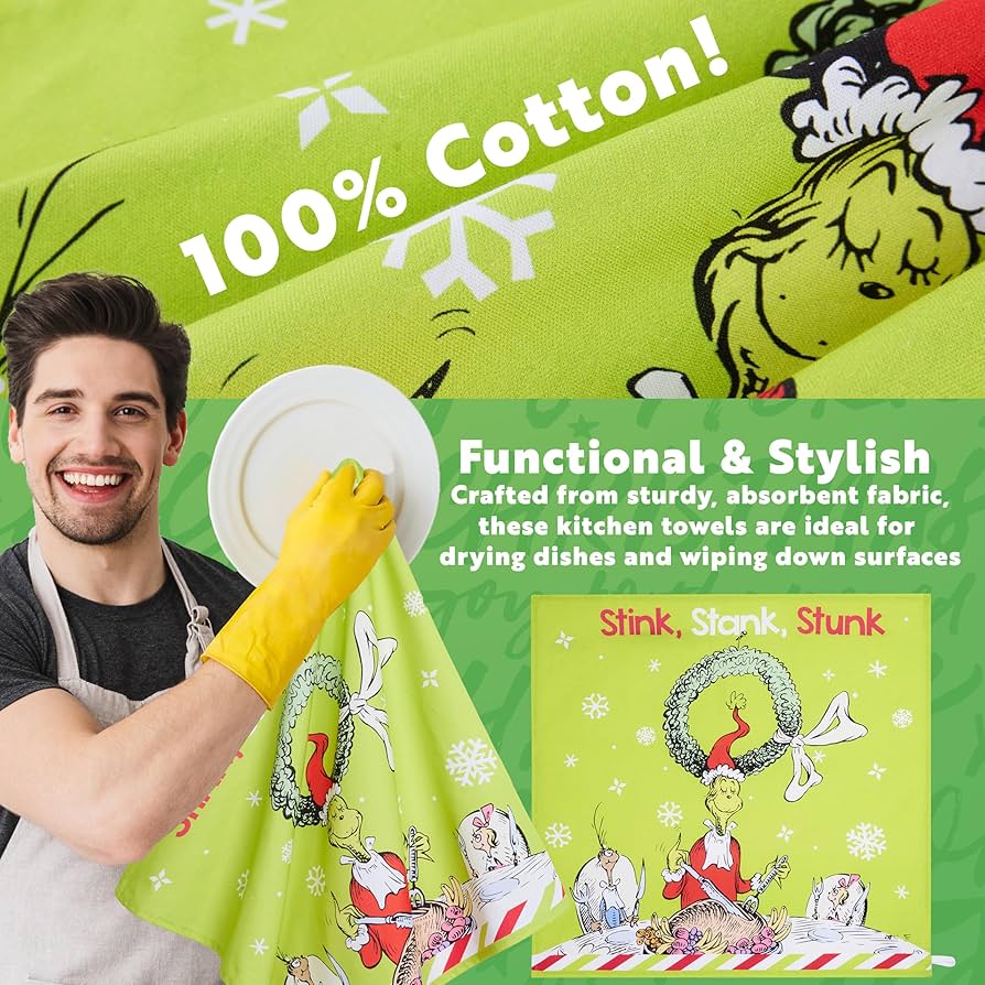 Grinch グリンチ　キッチンタオル Amazon.com: The Grinch Kitchen Towel Pack of 2, Christmas